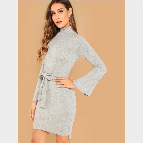 Rouge! Dresses & Skirts - New! Mock Neck Marled Self-Tie Mini Dress Grey